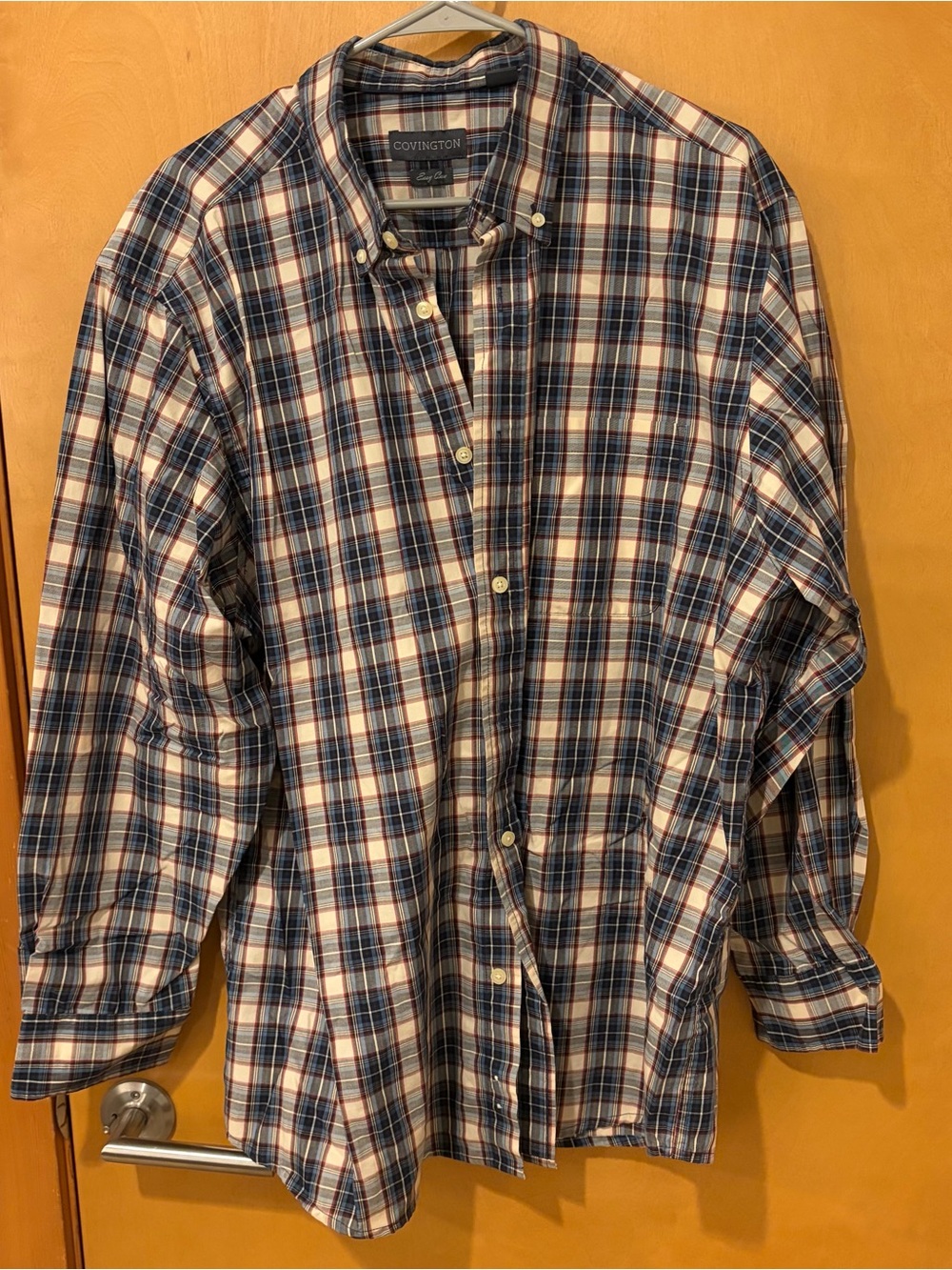 Covington Men's Navy and White Plaid Button-Down Shirt XL